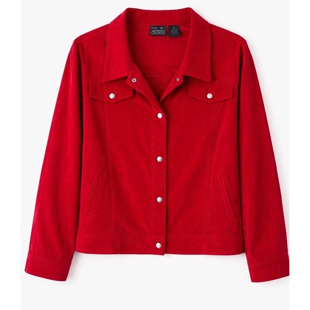Jane Ashley Women's Deep Red Suede Feel Snap Jacket Plus Size‎ 3X